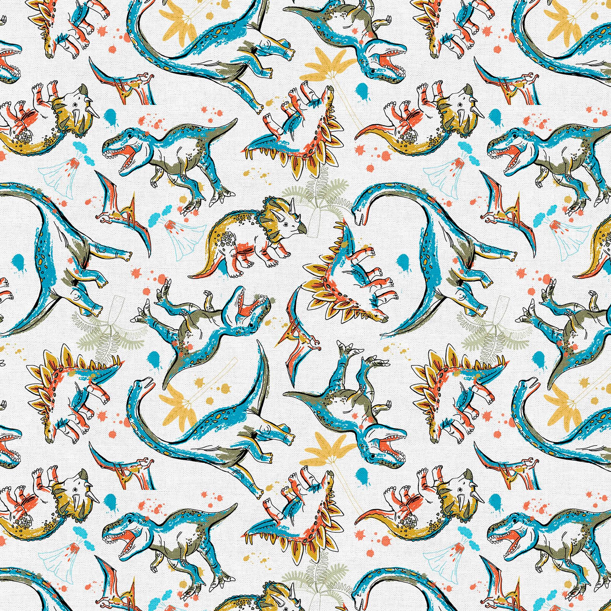 Fabric Editions White Dino Toss Cotton Fabric
